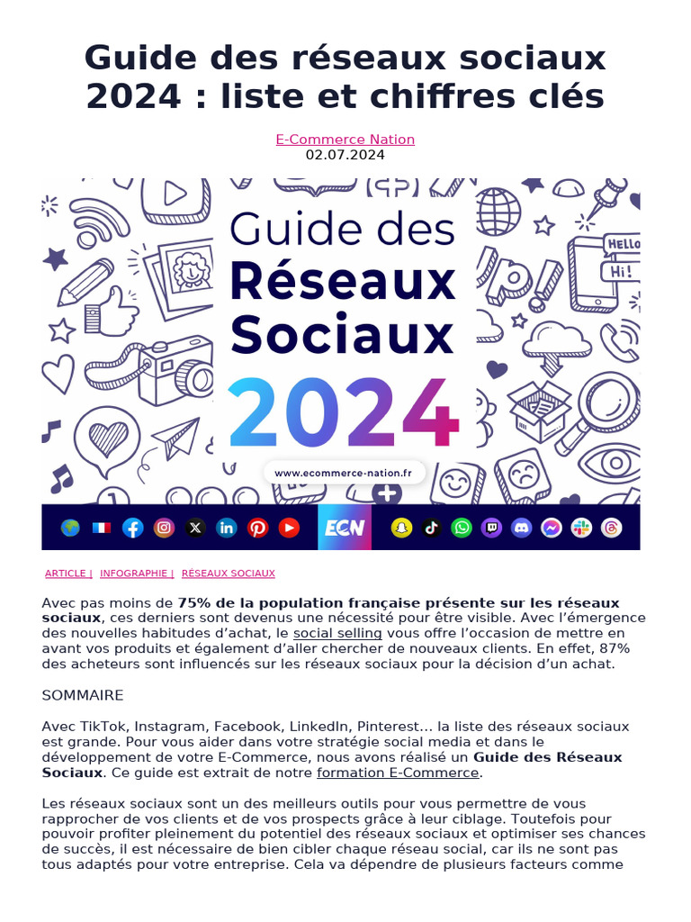 Guide des réseaux sociaux 2024 | PDF | Réseautage social | Facebook