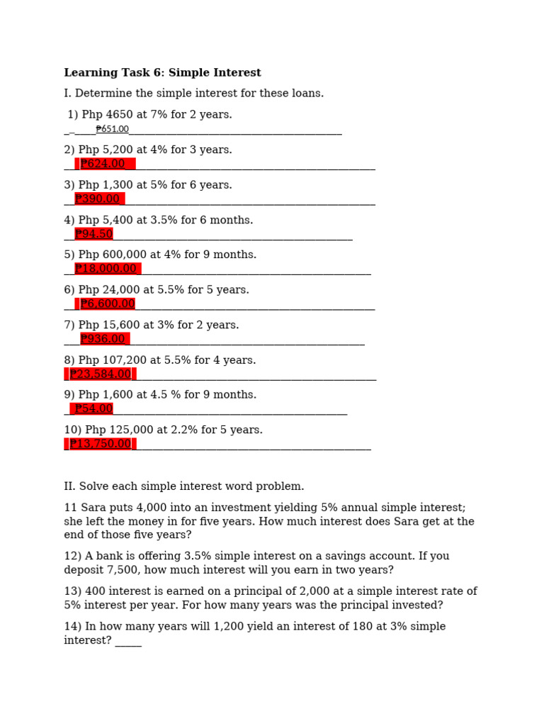 Mark John Iglesias - Learning Task 6 - Simple Interest | PDF
