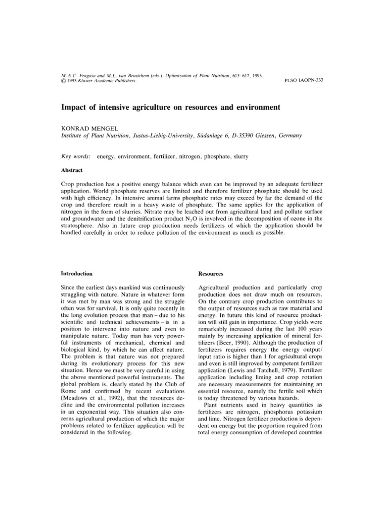 Impact of Intensive Agriculture On Resources and Environment | PDF ...