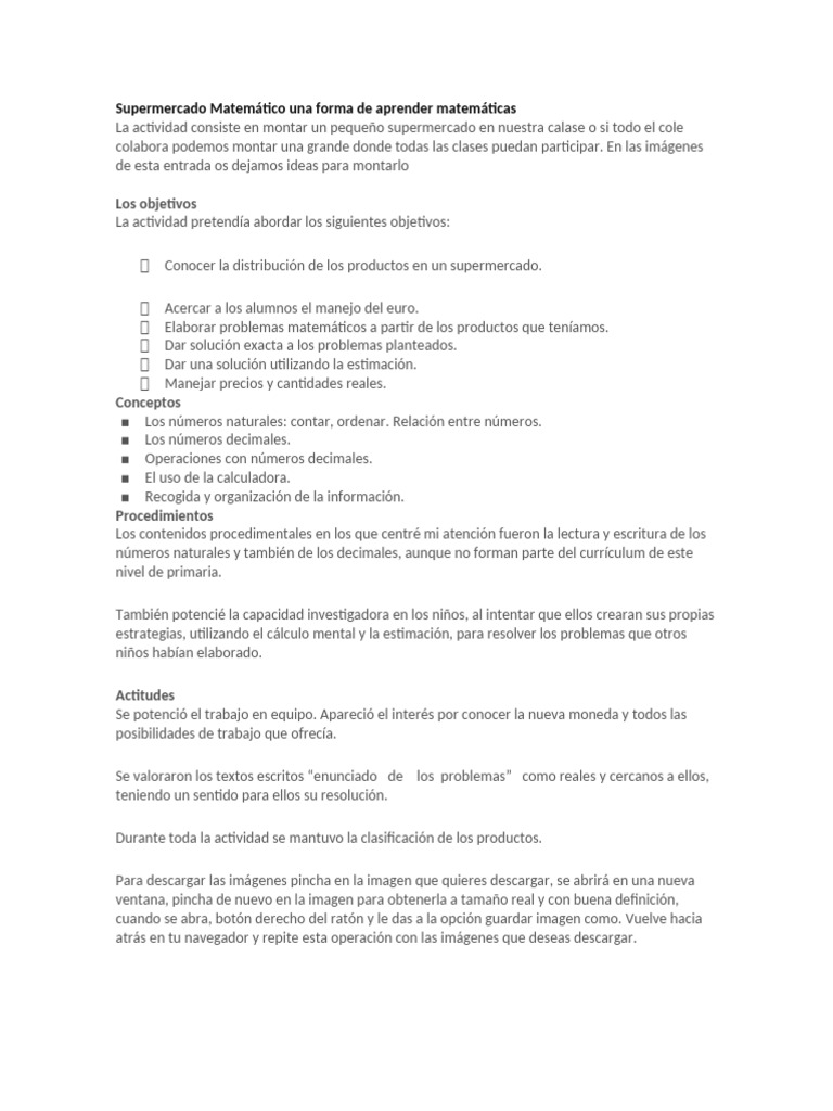 Supermercado Matemático en el Aula | PDF | Supermercado | Matemáticas