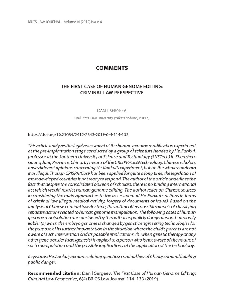 Human Genome Editing: Legal Insights | PDF | Life Sciences | Genetics