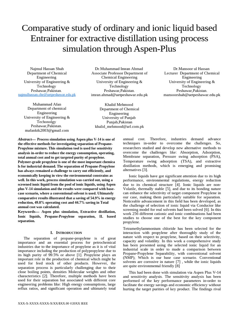 Comparative Study of Ordinary and Ionic Liquid Based Entrainer For ...
