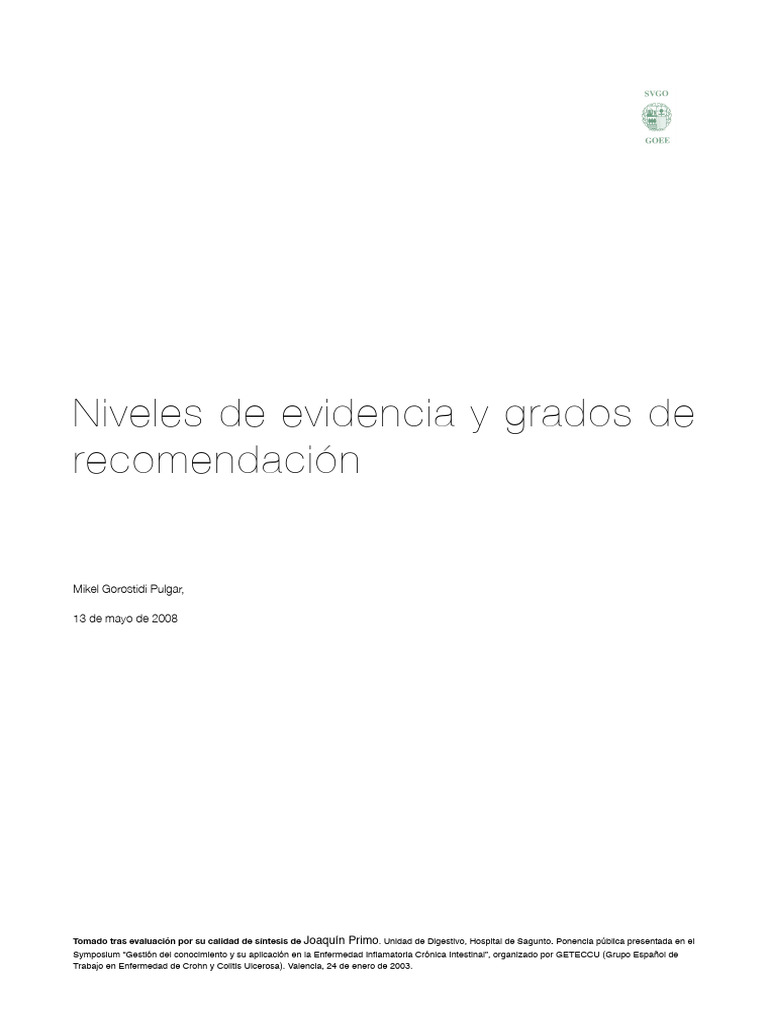 Niveles de evidencia en medicina basada en la evidencia | PDF ...