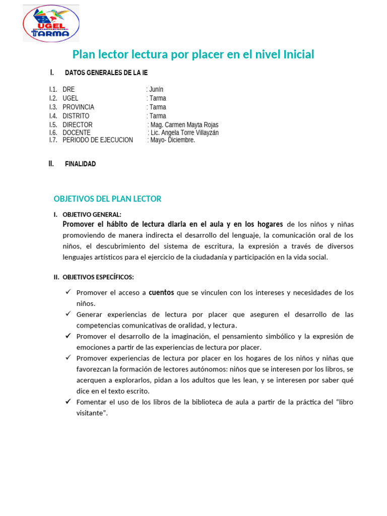 Plan Lector: Fomento de Lectura Inicial | PDF | Aprendizaje | Cognición