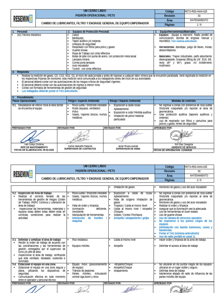 PETS-RES-MAN-025 - Cam Lubri Filtr Engra Gener Equi Pes Perf | PDF