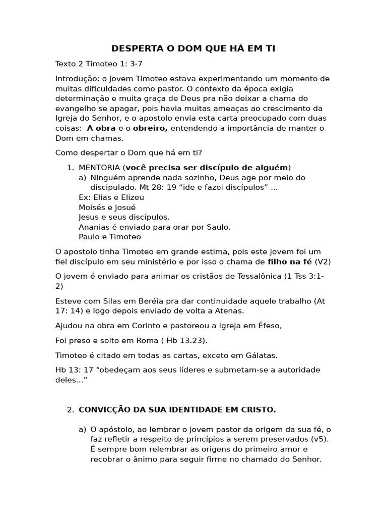 Desperta o Dom Que Há em Ti | PDF | Apóstolo Paulo | Jesus