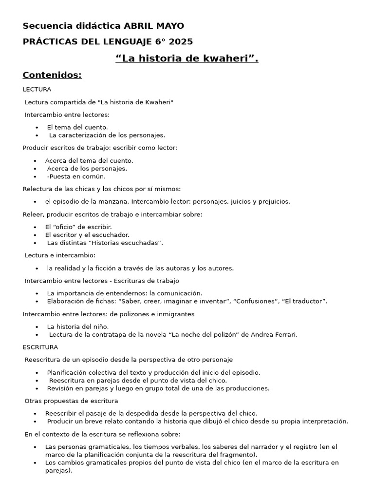 Actividades Kwaheri 6to 2025 | PDF | Cuentos | Narración