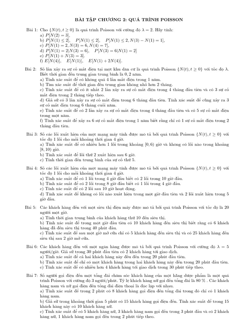 Bai Tap Chuong 2 - Qua Trinh Ngau Nhien | PDF