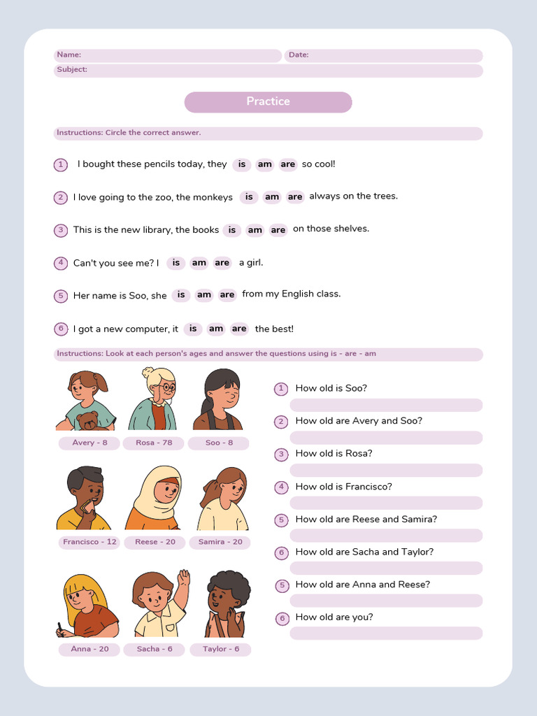 Lilac Pink Illustrative Verb To Be Grammar Worksheet EFL Resource | PDF