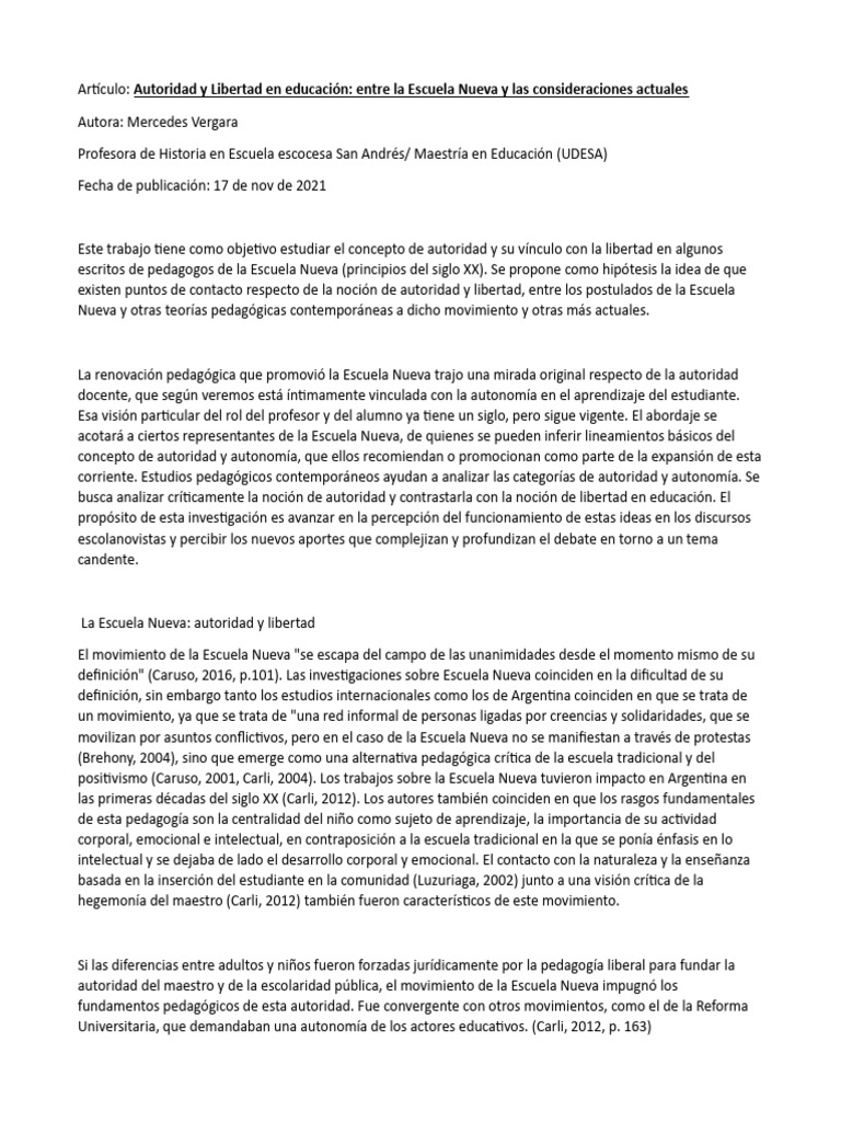 Artículo Autoridad en La Escuela | PDF | Pedagogía | Maestros
