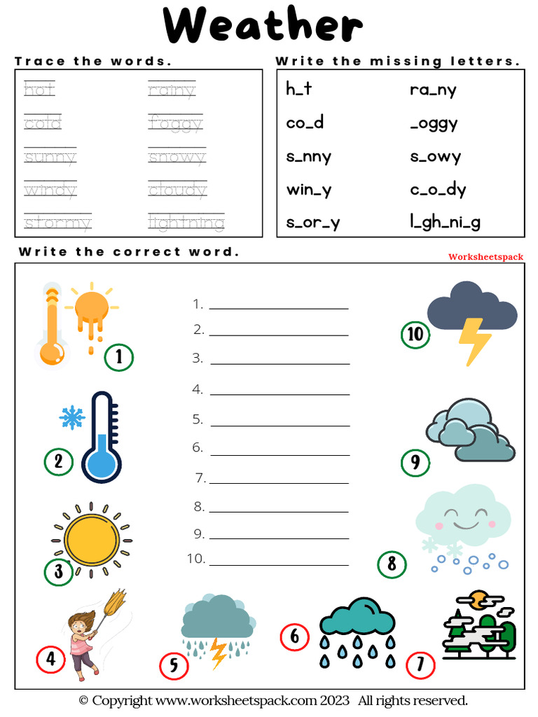 Weather Vocabulary Worksheet for Kids | PDF