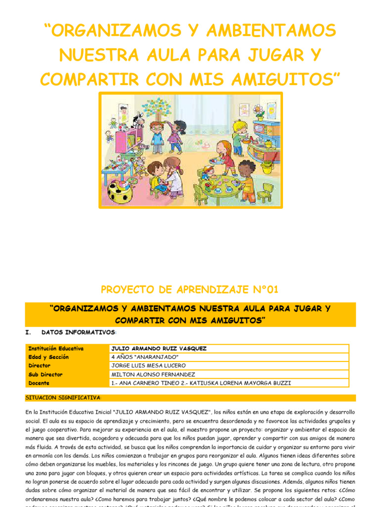 Ambientación del Aula para Aprender y Jugar | PDF | Aprendizaje ...