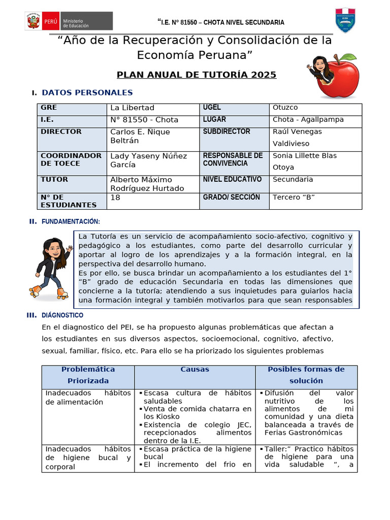 Plan Anual de Tutoría 2025 - I.E. N° 81550 | PDF | Autoestima | Sicología