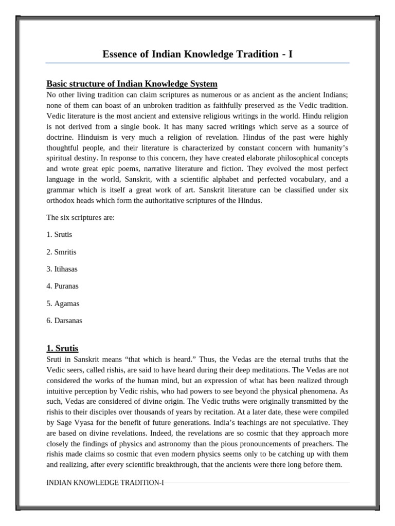 Indian Knowledge Tradition Overview | PDF | Vedas | Hindu Texts