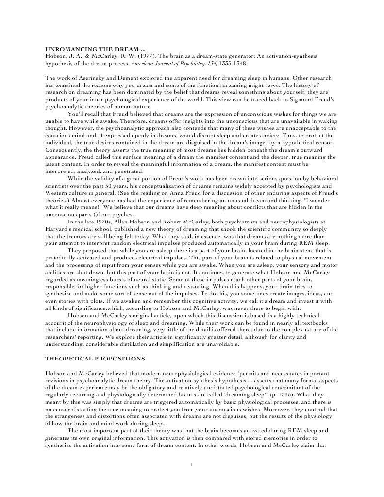 Activation-Synthesis Theory of Dreams | PDF | Dream | Rapid Eye ...