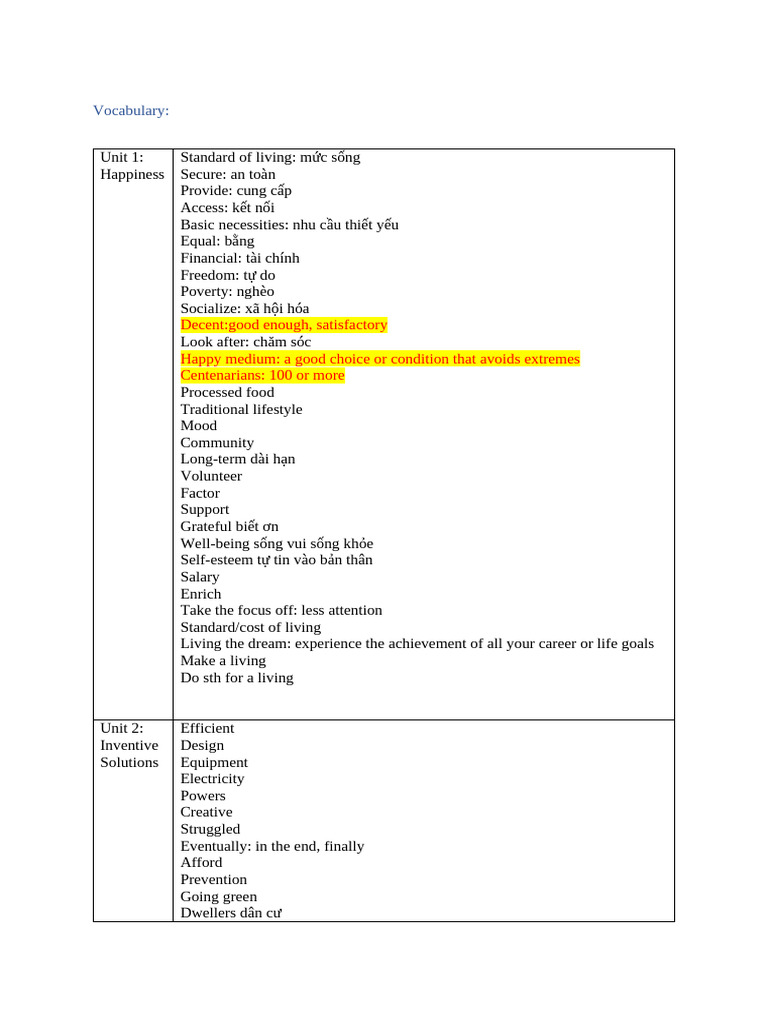 Vocabulary | PDF | Cost Of Living