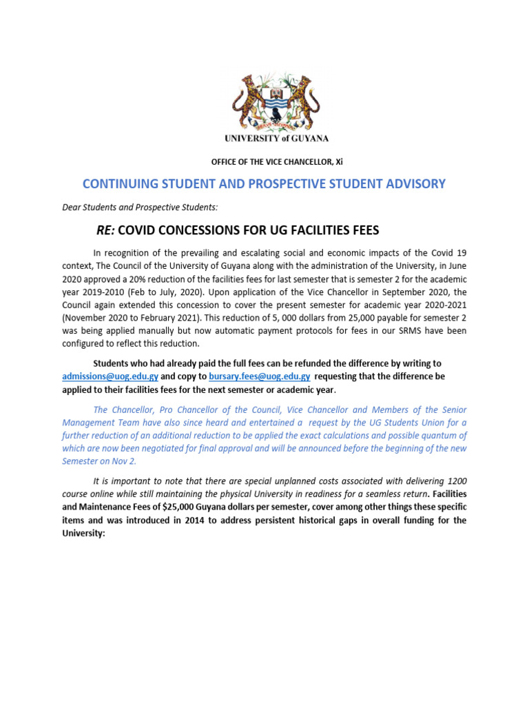 UG COVID Fee Reduction Announcement | PDF | Laboratories | Libraries