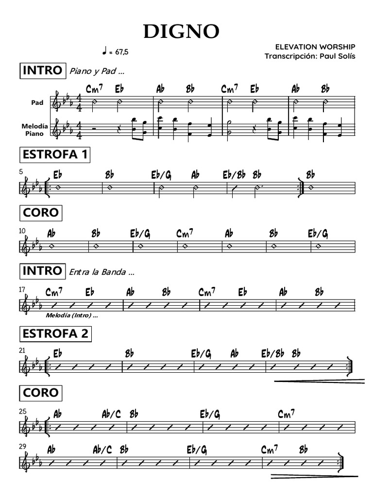 Transcripción De Digno Elevation Worship Pdf Composiciones 
