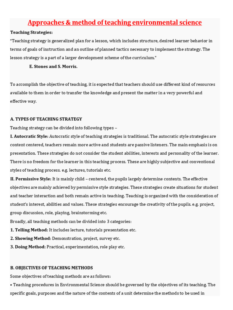 Teaching Strategies in Environmental Science | PDF | Learning ...