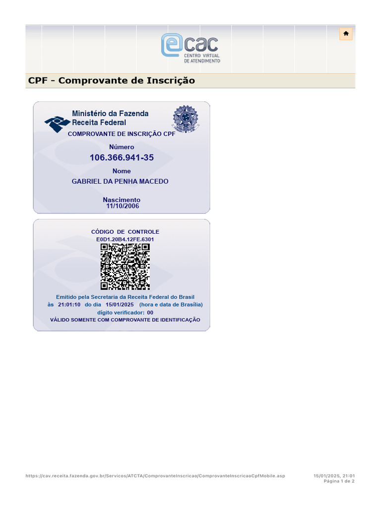 Comprovante de Inscrição CPF 2025 | PDF