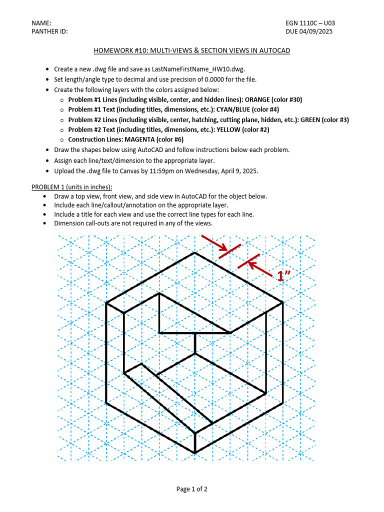 AutoCAD Homework: Multi-Views & Sections | PDF