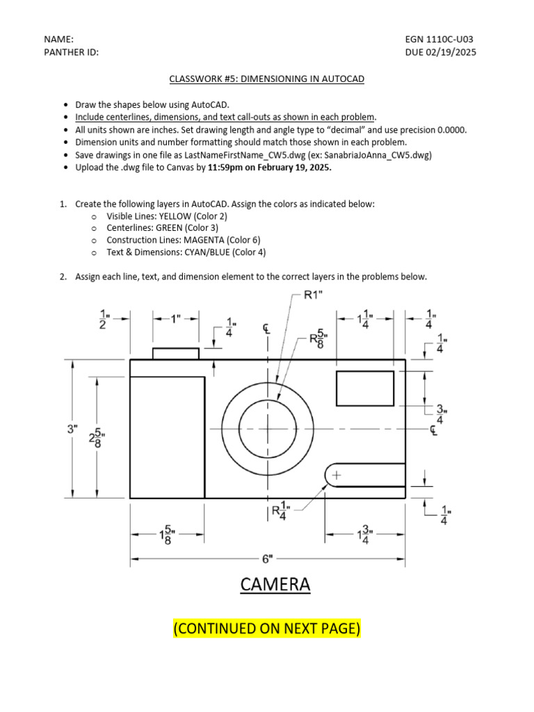 AutoCAD Dimensioning Classwork Assignment | PDF