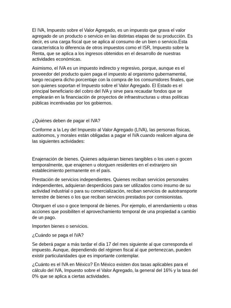 El IVA | PDF | Impuesto al valor agregado | Impuestos