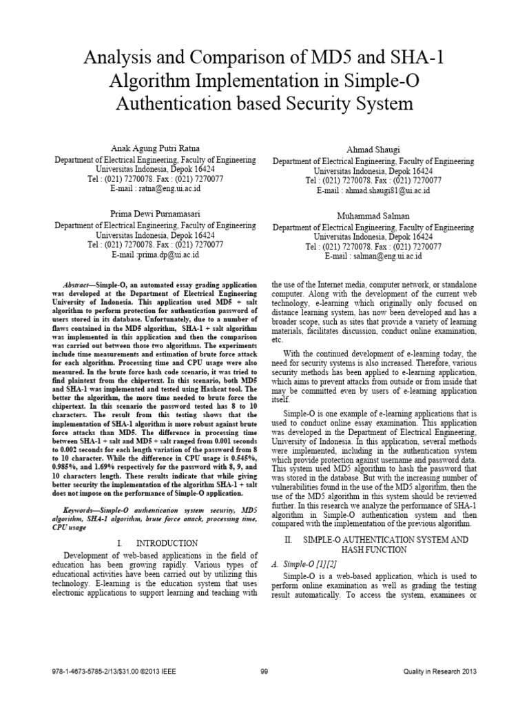 Analysis and Comparison of MD5 and SHA-1 | PDF | Password | Computing