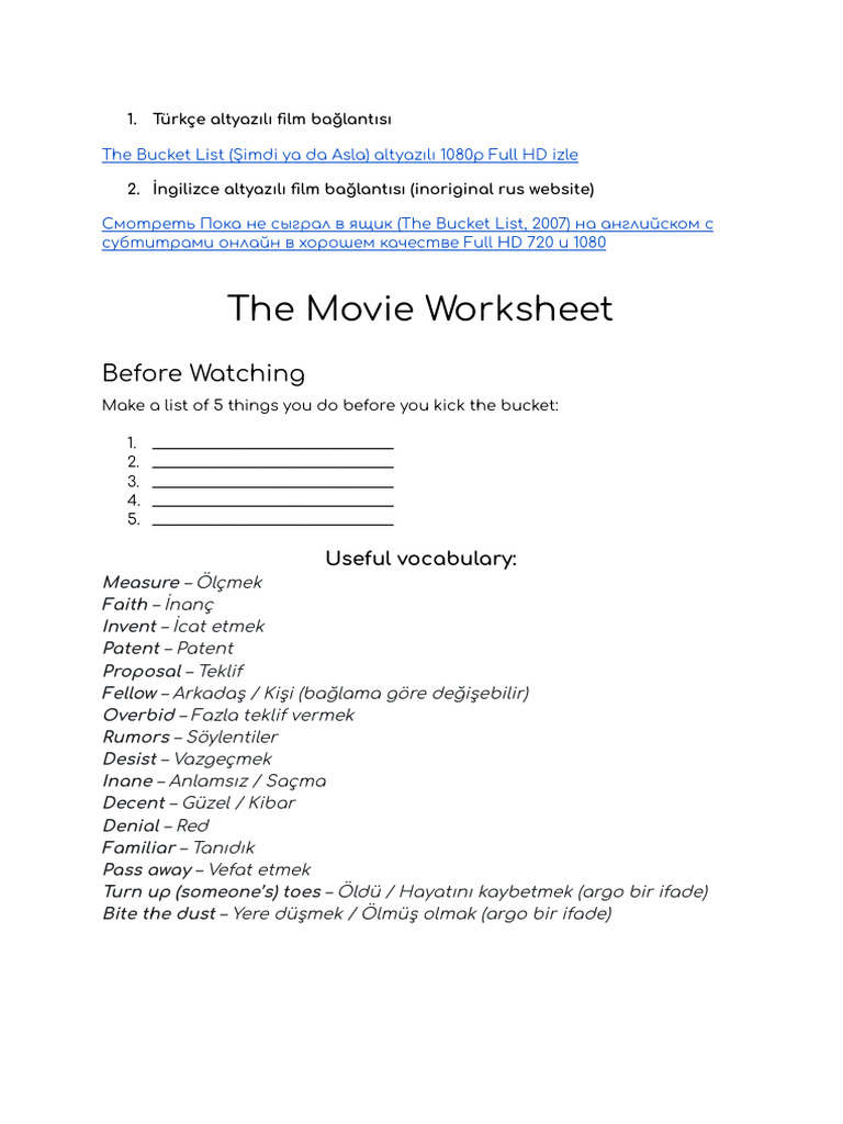 Altyazılı The Bucket List İzleme Rehberi | PDF