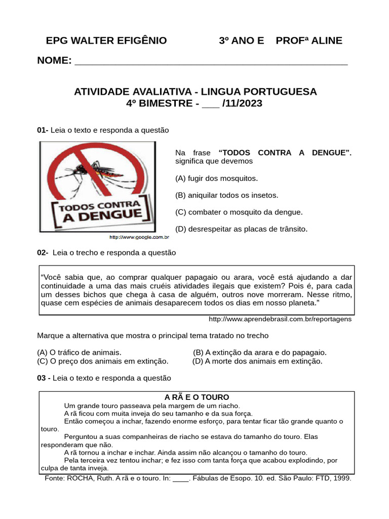 Avaliação-Diagnóstica-4-ano-de-Português-em-WORD | PDF | Dinossauros ...