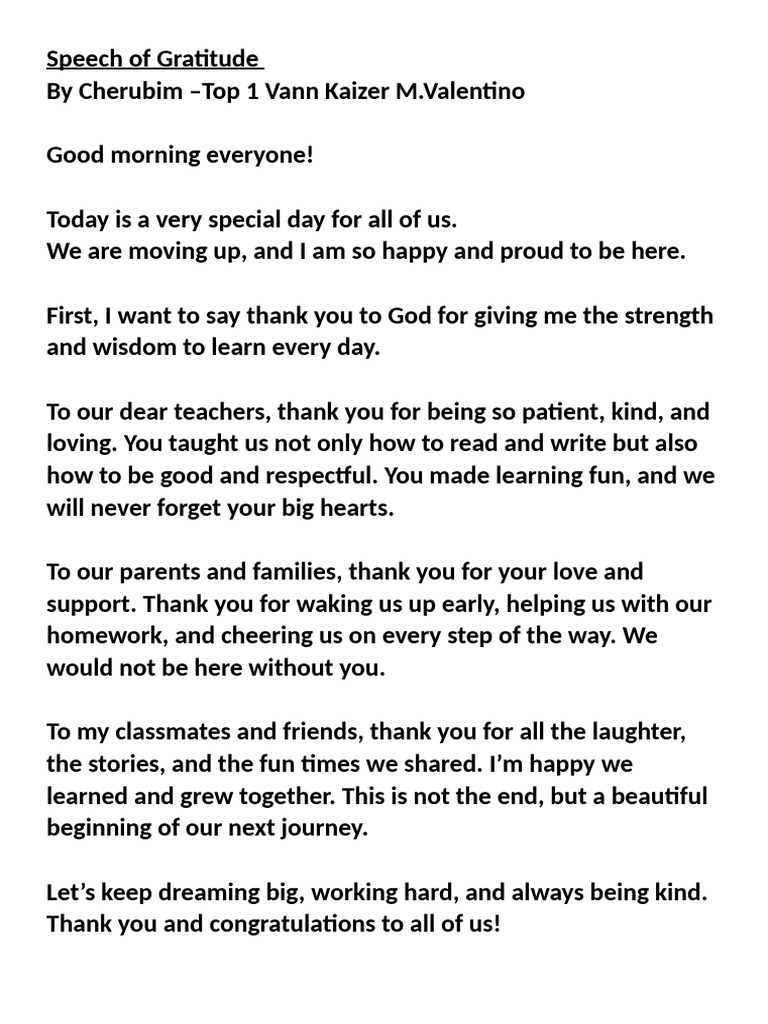 Speech of Gratitude by Kaizer | PDF