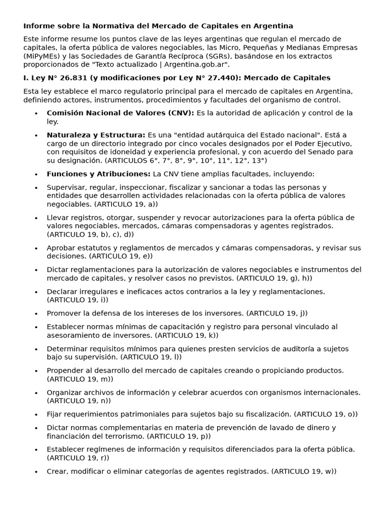 1-Informe Sobre La Normativa Del Mercado de Capitales en Argentina ...