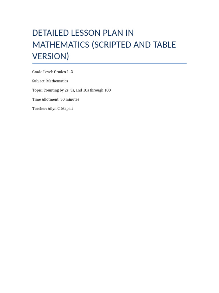 Scripted and Table LessonPlan Math Grades1-3 | PDF | Lesson Plan | Pedagogy