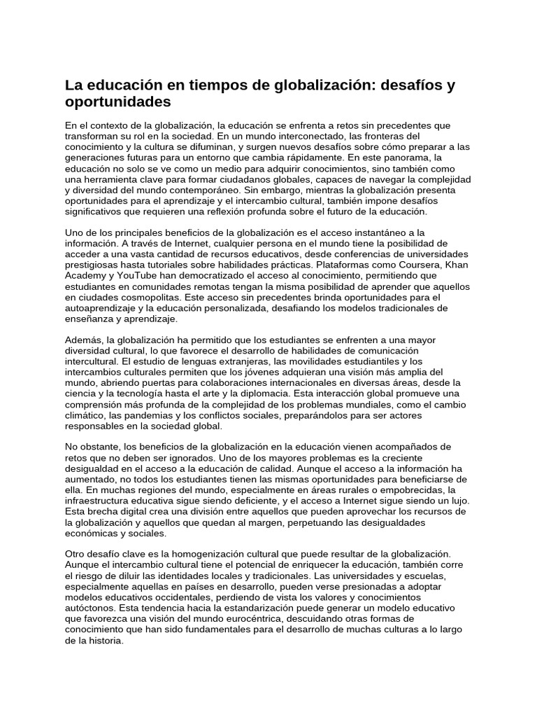 La Educación en Tiempos de Globalización - Desafíos y Oportunidades ...