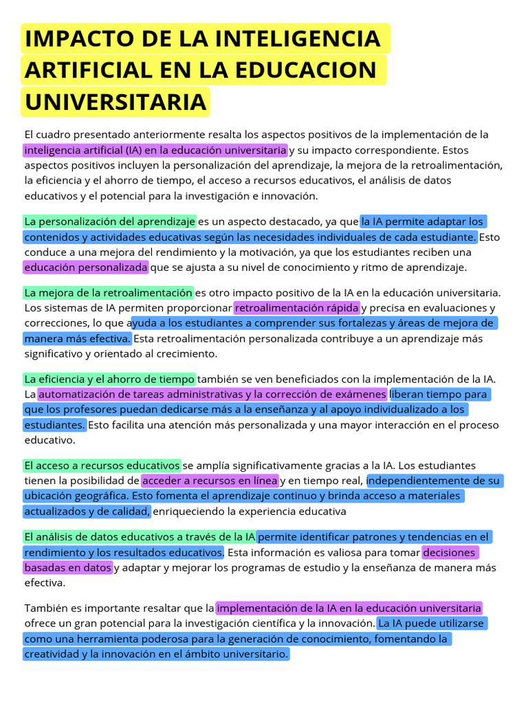 Impacto de la IA en la Educación Universitaria | PDF | Inteligencia ...