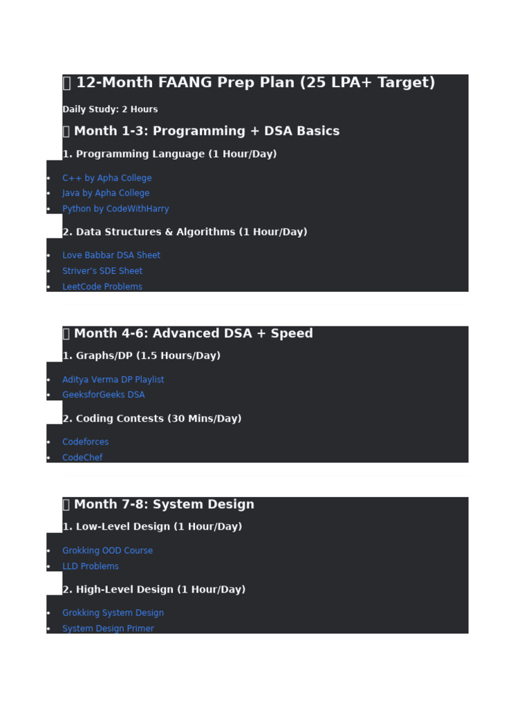 12-Month FAANG Preparation Guide | PDF