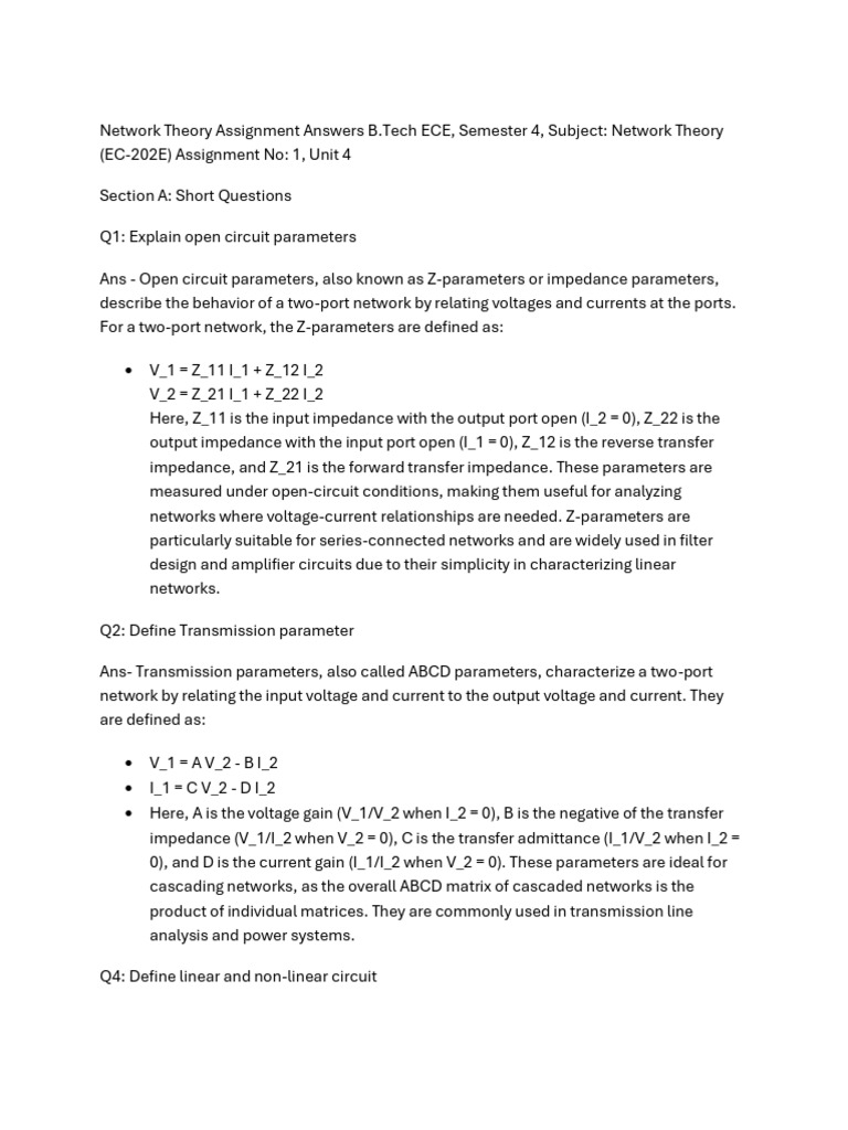 Network Theory 4 TH Unit | PDF | Electrical Network | Network Analysis ...
