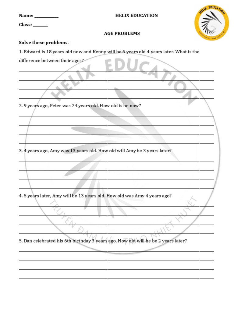 Age Problem Worksheets for Students | PDF | Chess Openings | Chess