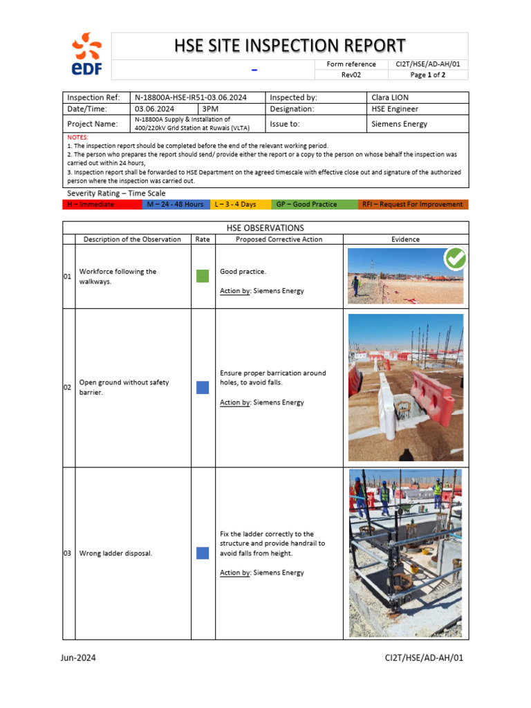 HSE Inspection Report for Ruwais Project | PDF