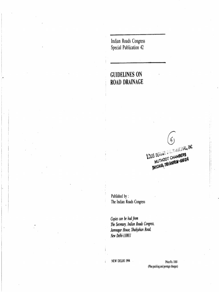 IRC SP-42 Guidelines On Road Drainage (1994) | PDF