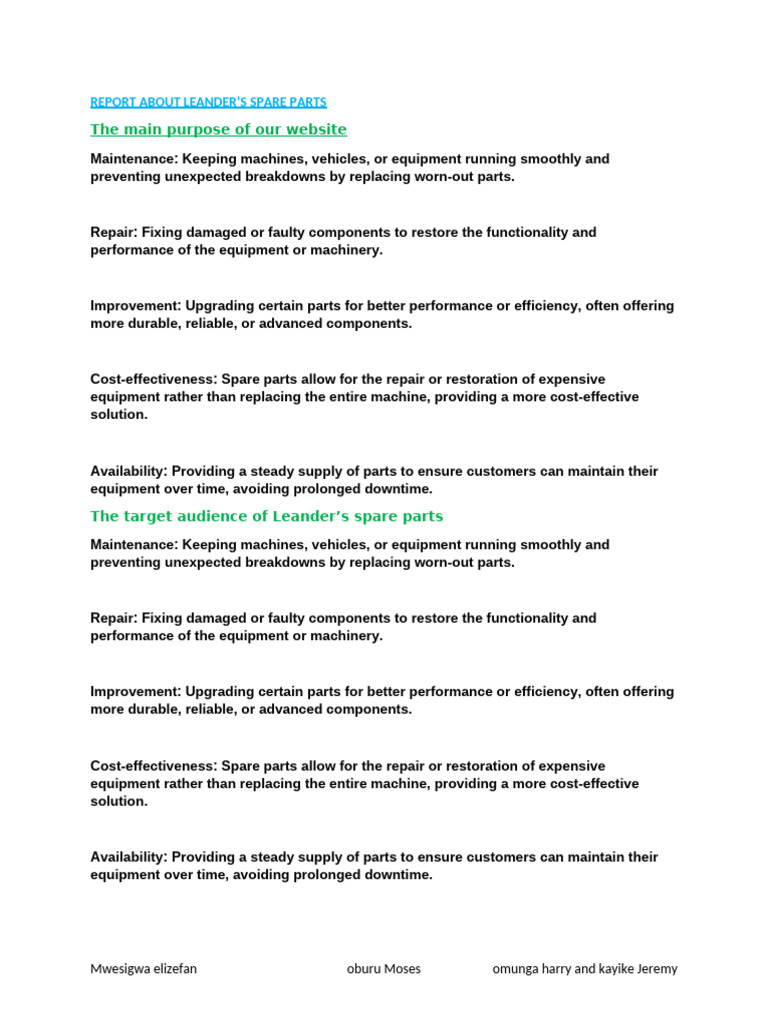 Leander's Spare Parts Overview Report | PDF | World Wide Web | Internet ...