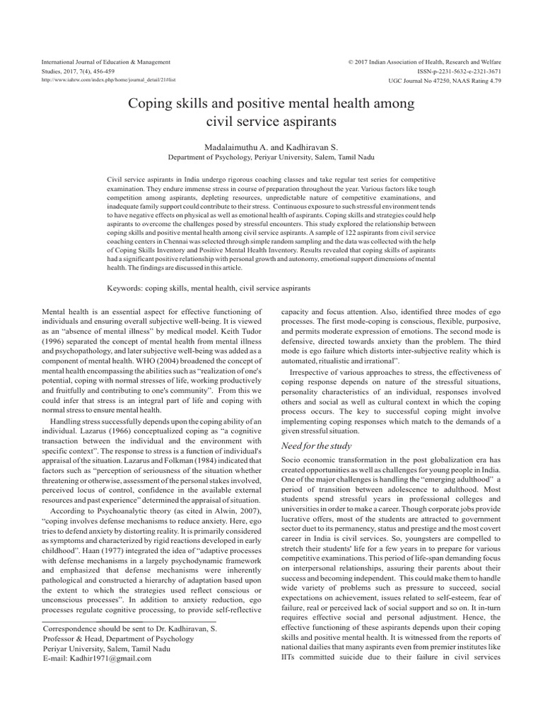 Coping Skills and Positive Mental Health Among Civil Service Aspirants ...