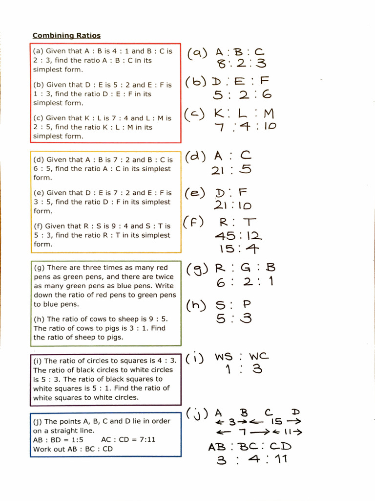 Combining Ratios Practice Strips Answers | PDF