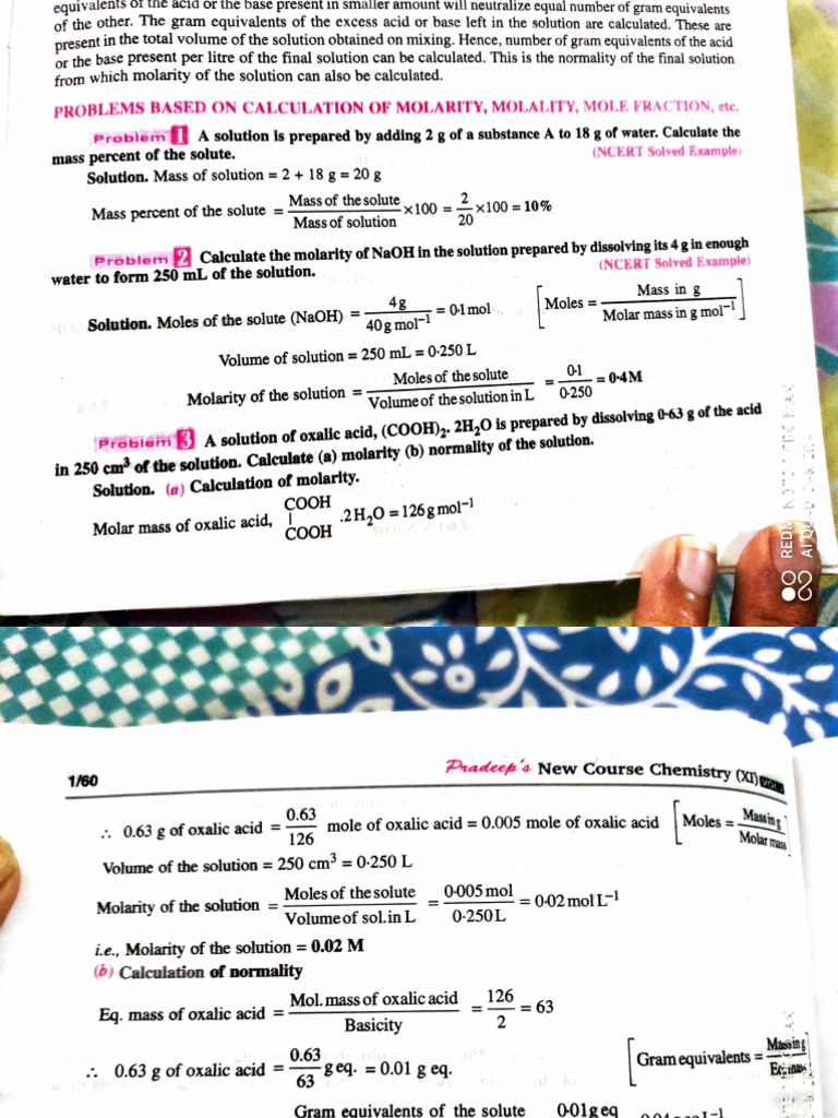 Molarity and Normality Calculations Guide | PDF | Mole (Unit) | Molar ...