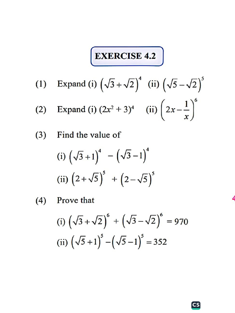 Binomial Theorem 11th Blard Worksheet | PDF