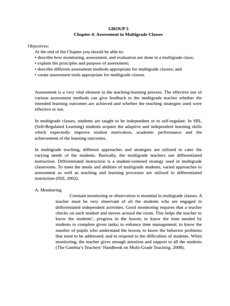Assessment Strategies for Multigrade Classes | PDF | Educational ...
