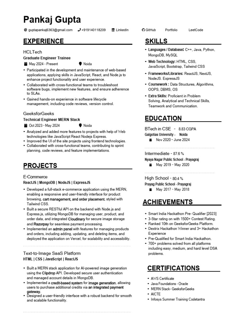 Pankaj Gupta: MERN Stack Developer Profile | PDF | Java Script | Computing