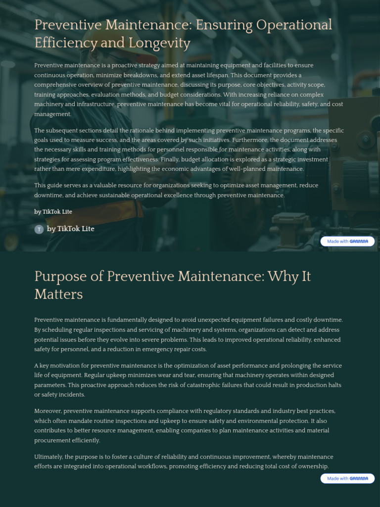 Preventive Maintenance for Operational Efficiency | PDF | Reliability ...
