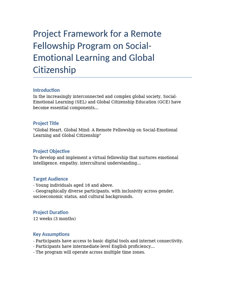 Remote Fellowship on SEL & Global Citizenship | PDF