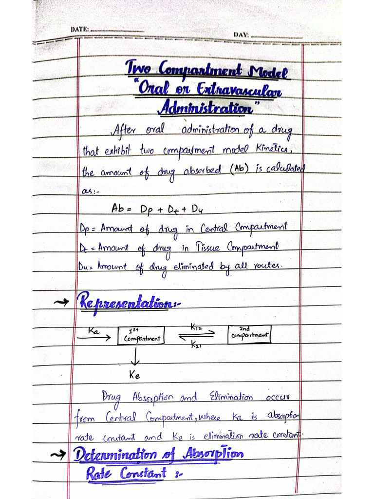 Two Compartment Model After Oral Administration. | PDF